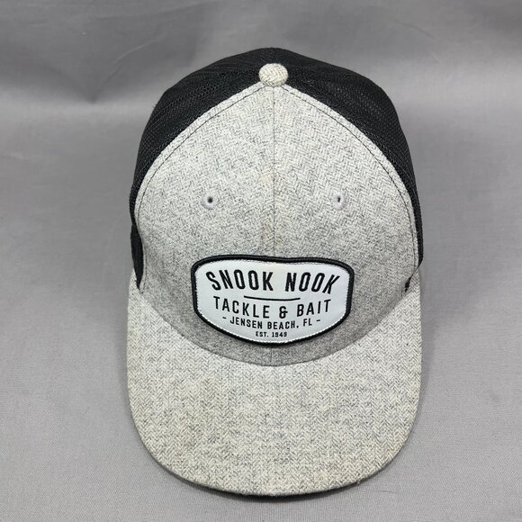 Snook Hook Tackle Bait Snapback Cap Hat Pukka Gray Trucker Jensen Beach FL Mens - Picture 7 of 15